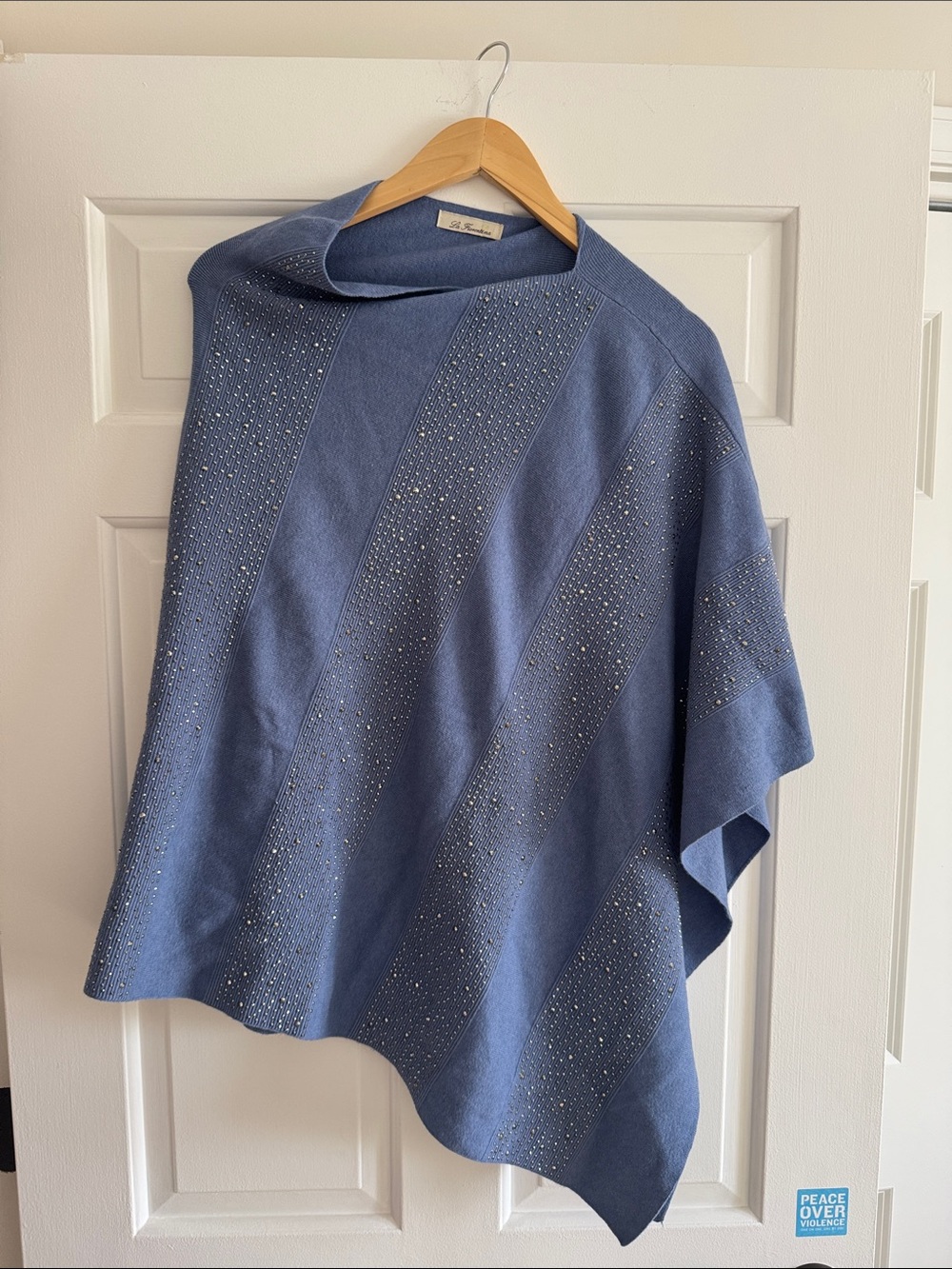 La Fiorentina Blue Rhinestone Knit Poncho